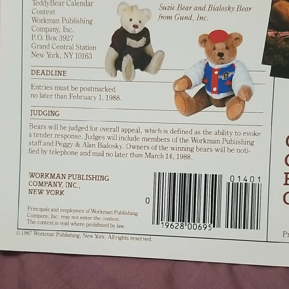 Vintage 1988 Teddy Bear Calendar